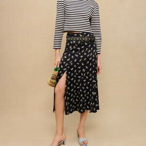 Maje Juguet Leopard Floral Print Midi Skirt